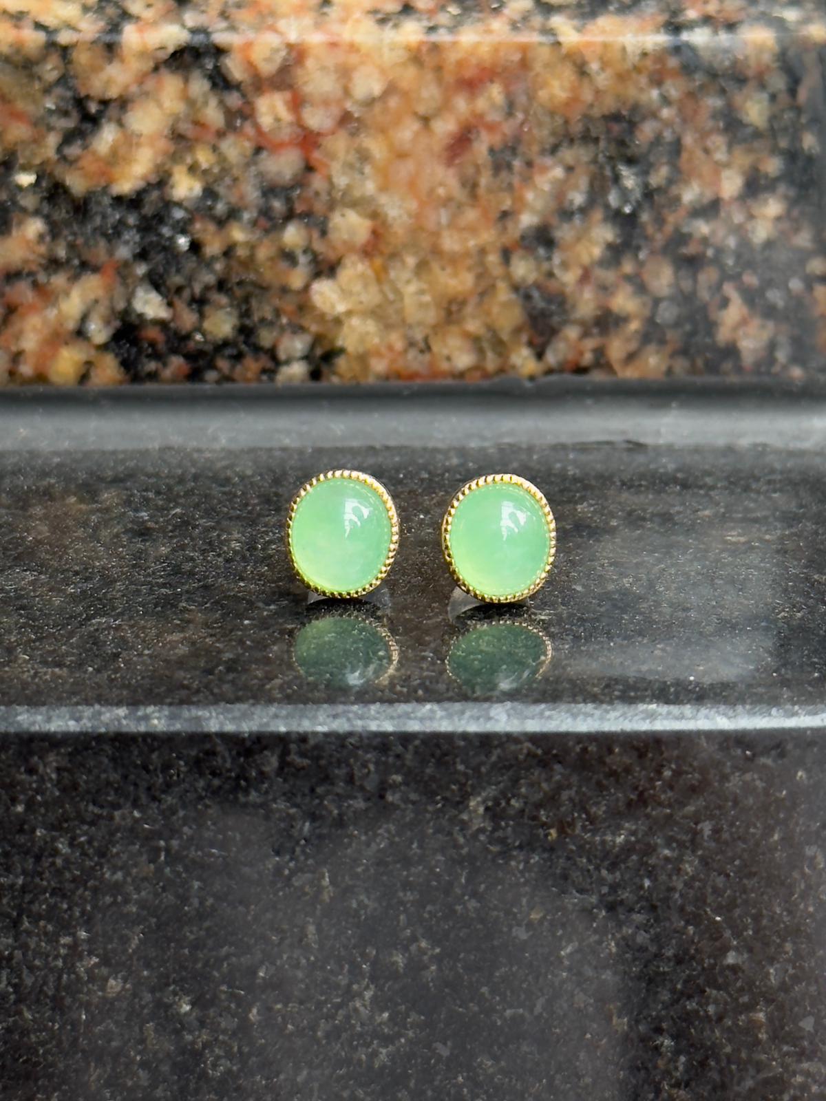 18K Glowy Light Apple Green Oval Earrings (Highly Translucent!)