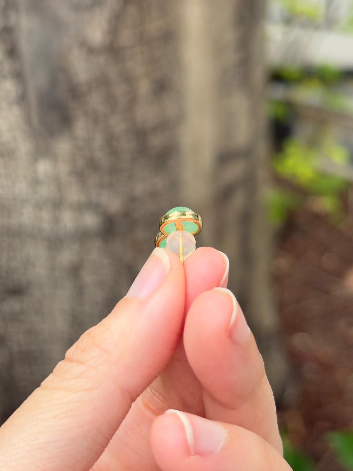 18K Glowy Light Apple Green Oval Earrings (Highly Translucent!)