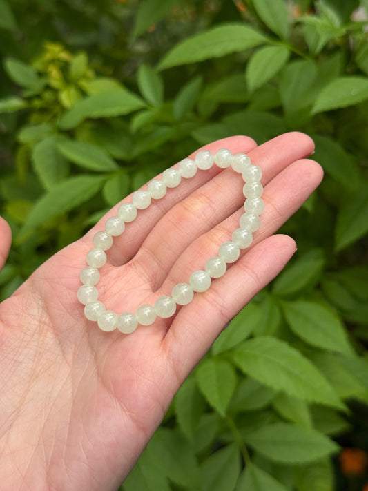 6.5mm Icy Jadeite Bracelet in Faint Green