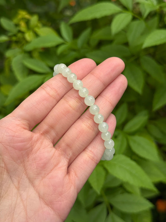 6.5mm Icy Jadeite Bracelet in Faint Green