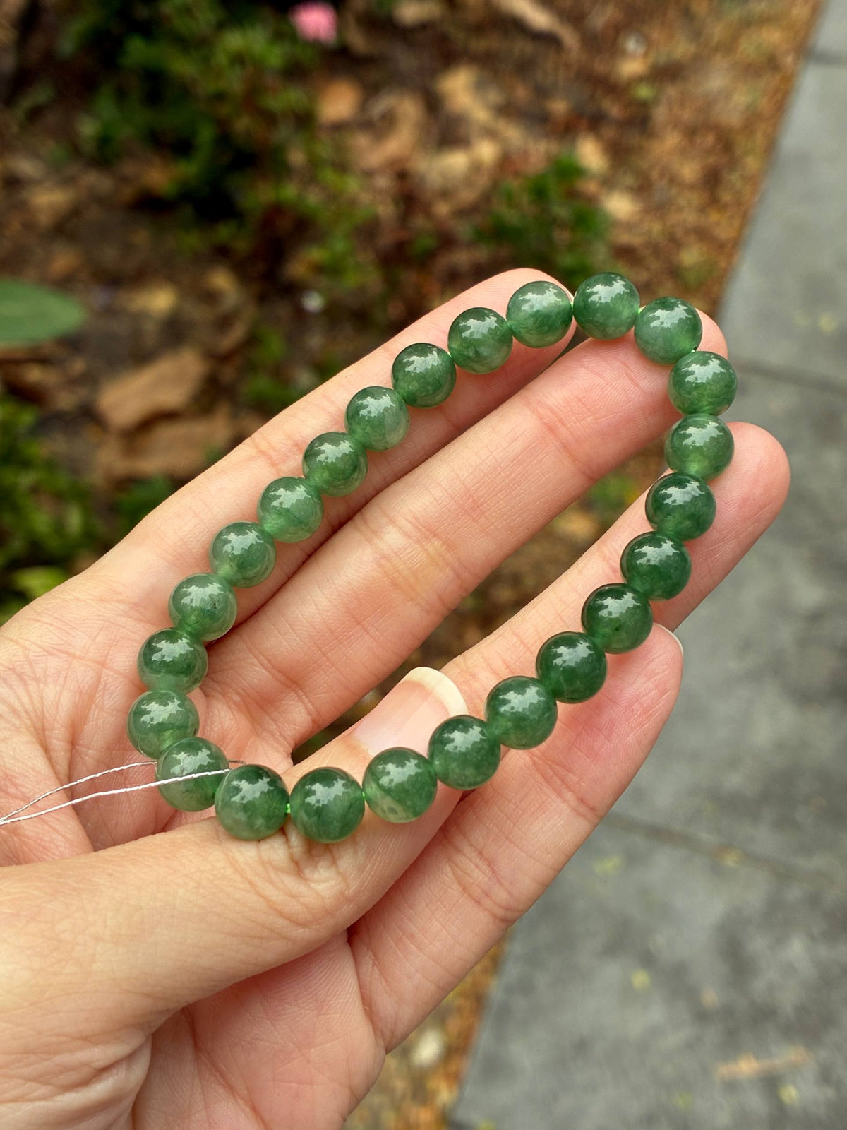 8.0mm Icy Oil Forest Green Jadeite Bracelet