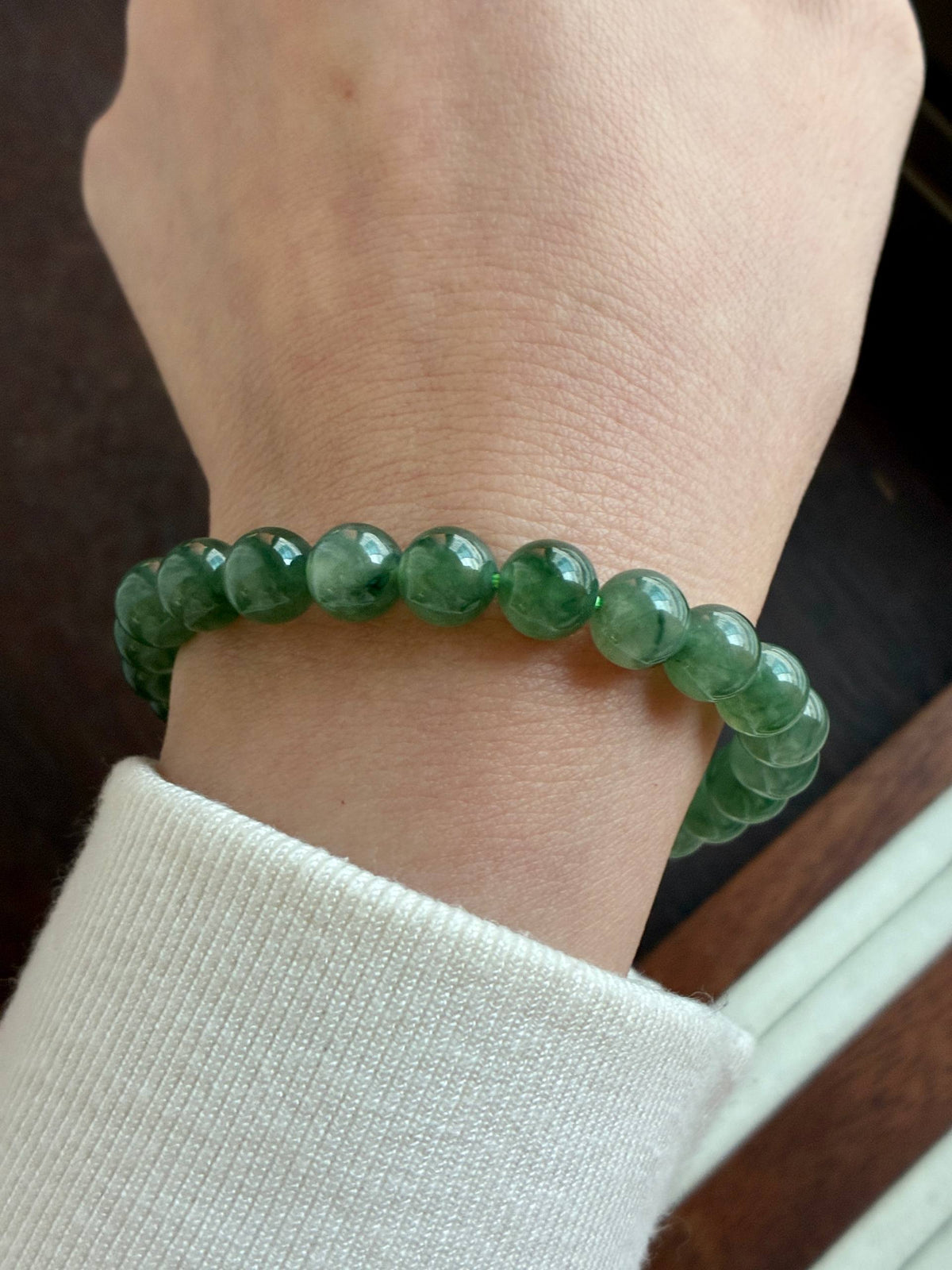 8.0mm Icy Oil Forest Green Jadeite Bracelet
