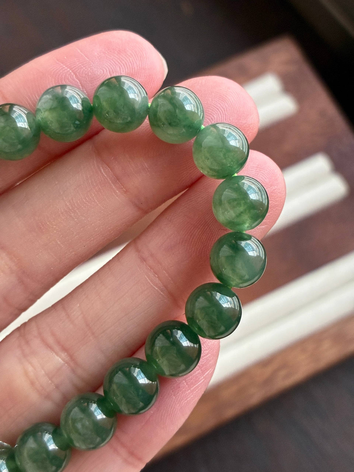 8.0mm Icy Oil Forest Green Jadeite Bracelet