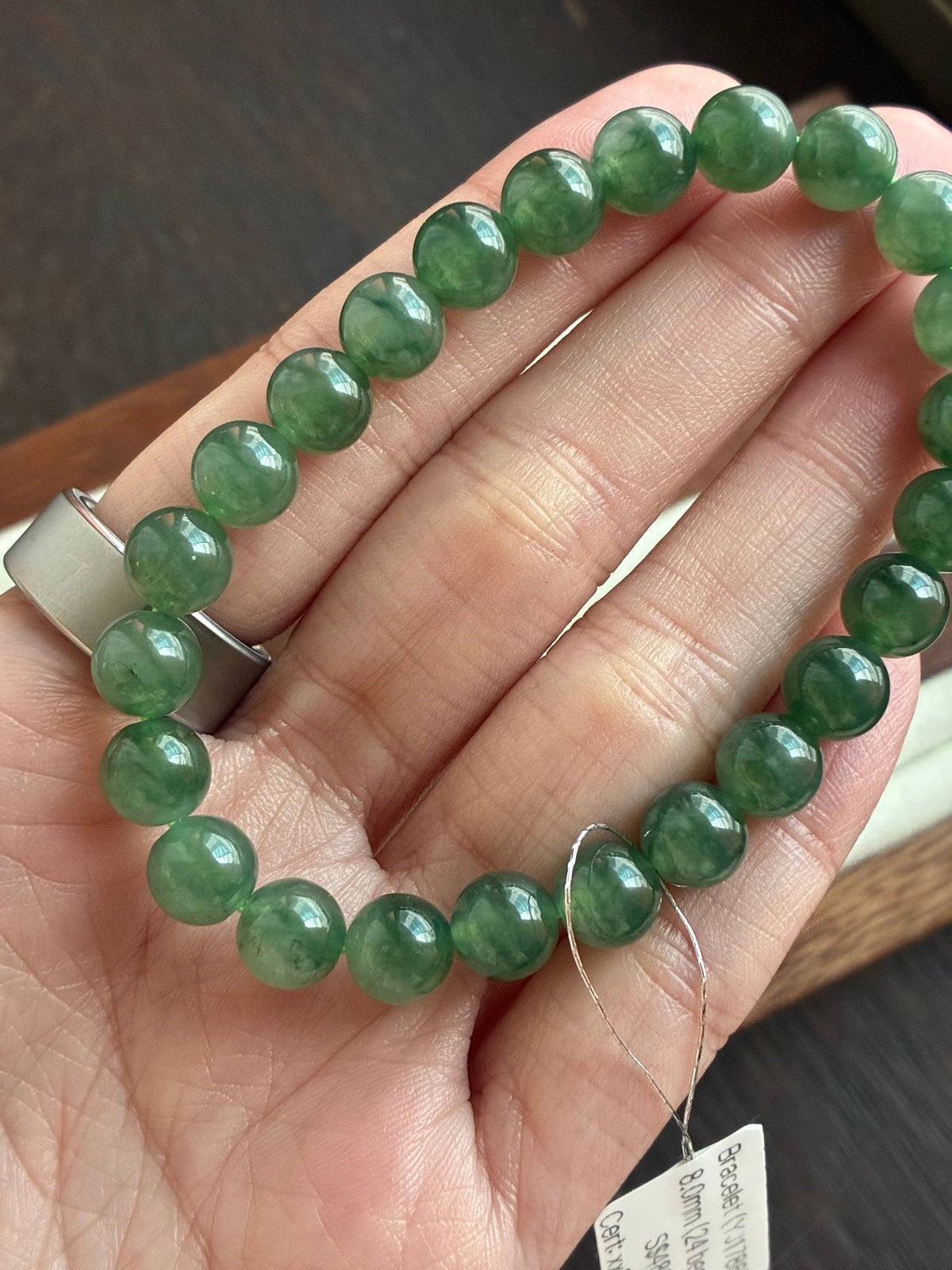 8.0mm Icy Oil Forest Green Jadeite Bracelet