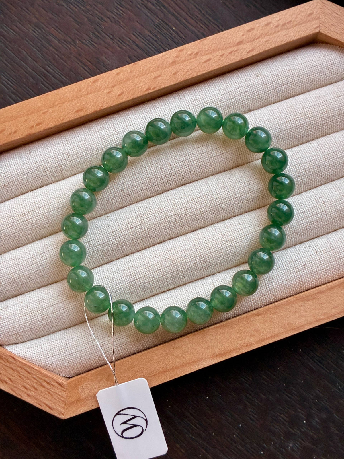 8.0mm Icy Oil Forest Green Jadeite Bracelet