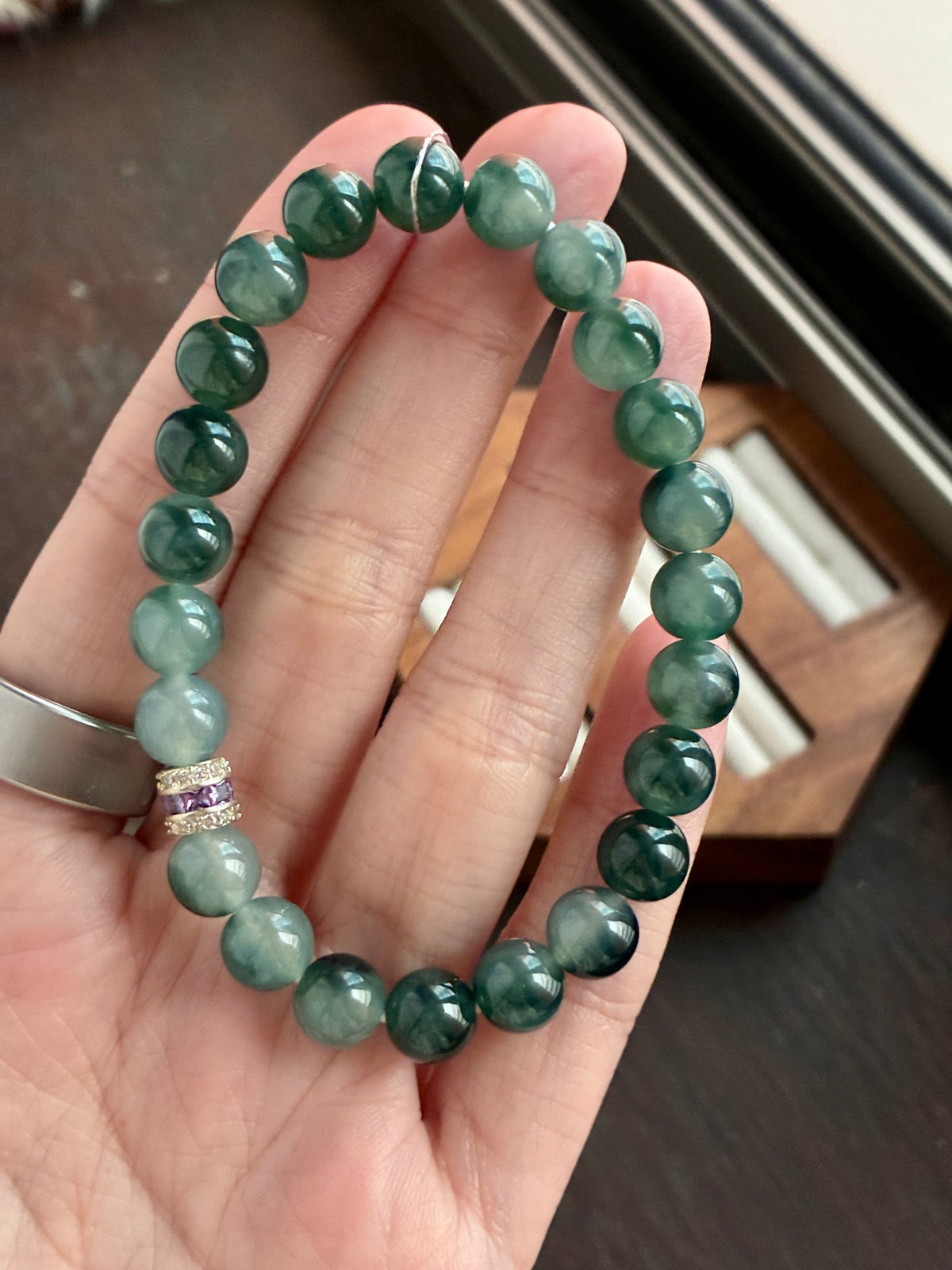 8.0mm Icy Oil Blue Ocean Jadeite Bracelet