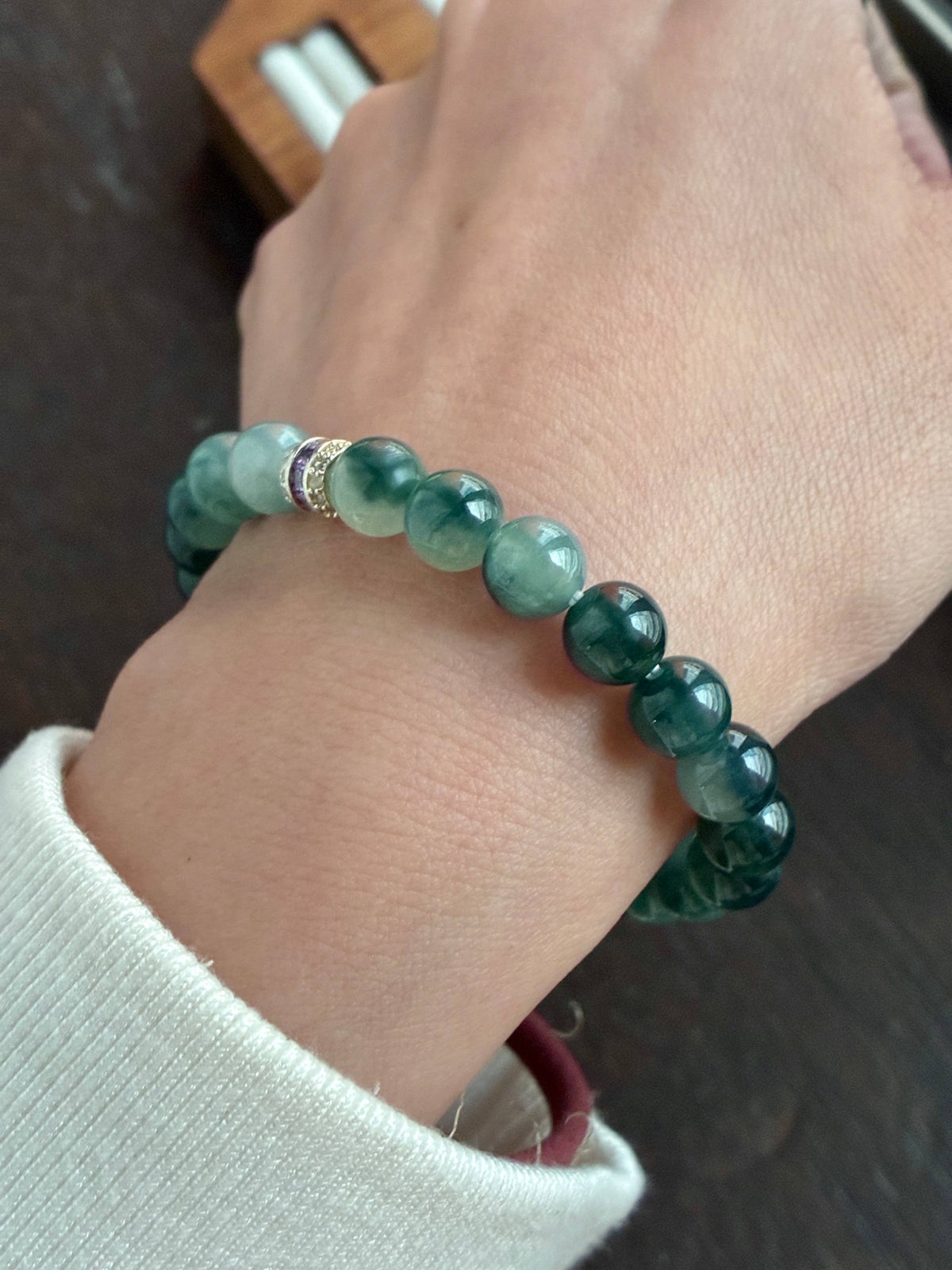 8.0mm Icy Oil Blue Ocean Jadeite Bracelet