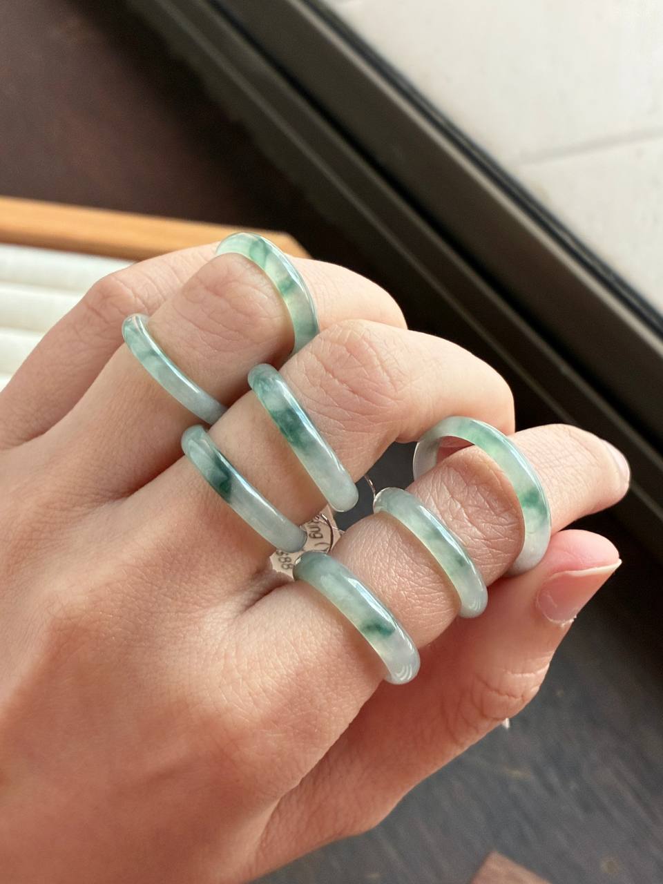 Icy Florals Jadeite Stackable Rings