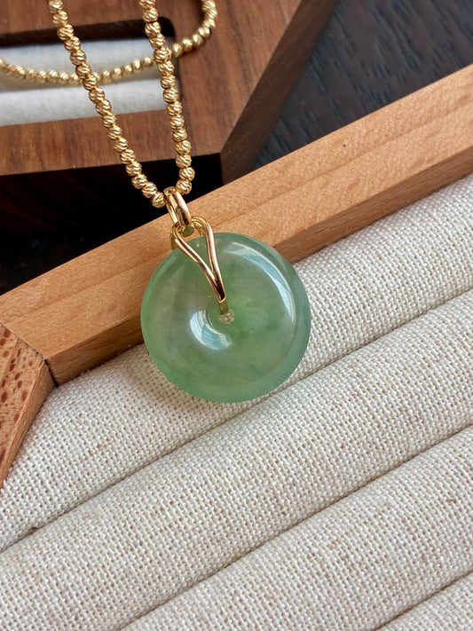 18K Icy Lake Green Donut Pendant in Yellow Gold