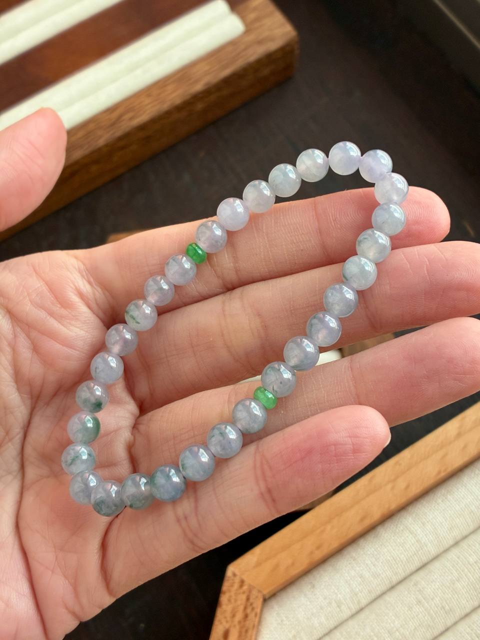 6.0mm Icy Waxy Monet Jadeite Bracelet