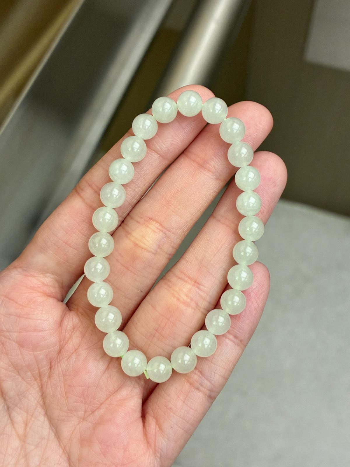6.7mm Icy Jadeite Bracelet in Faint Green