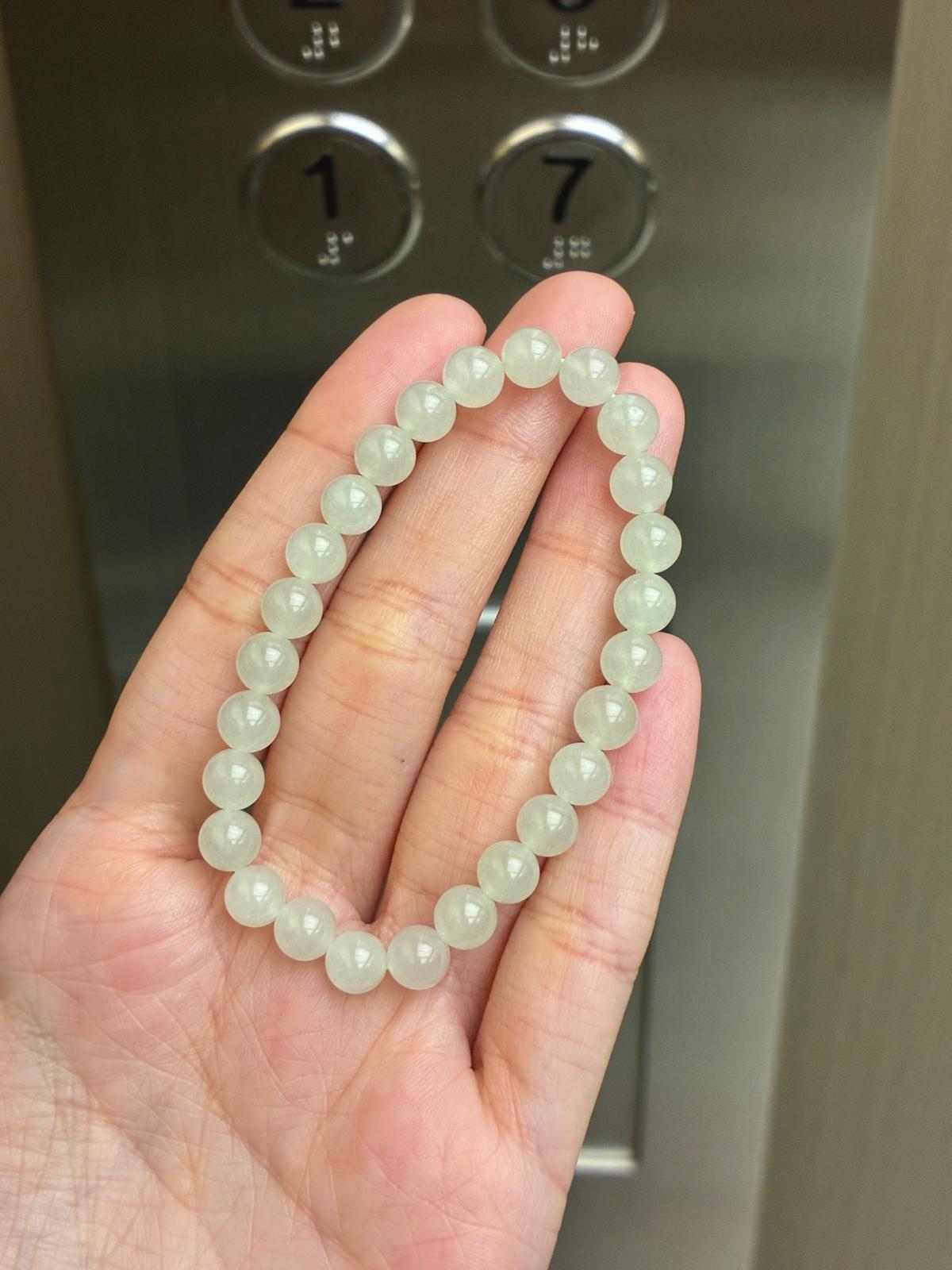 6.7mm Icy Jadeite Bracelet in Faint Green
