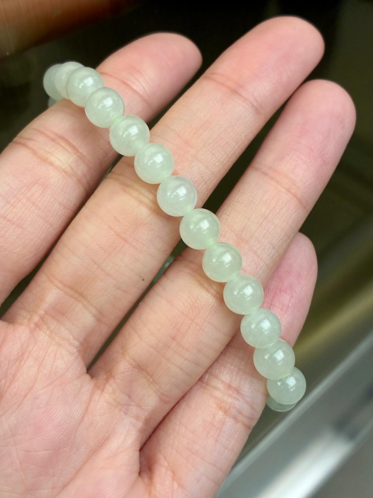 6.7mm Icy Jadeite Bracelet in Faint Green