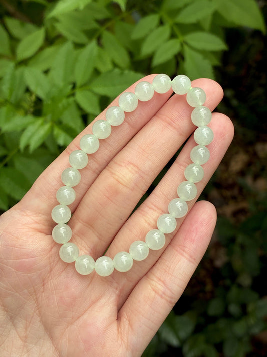 6.7mm Icy Jadeite Bracelet in Faint Green
