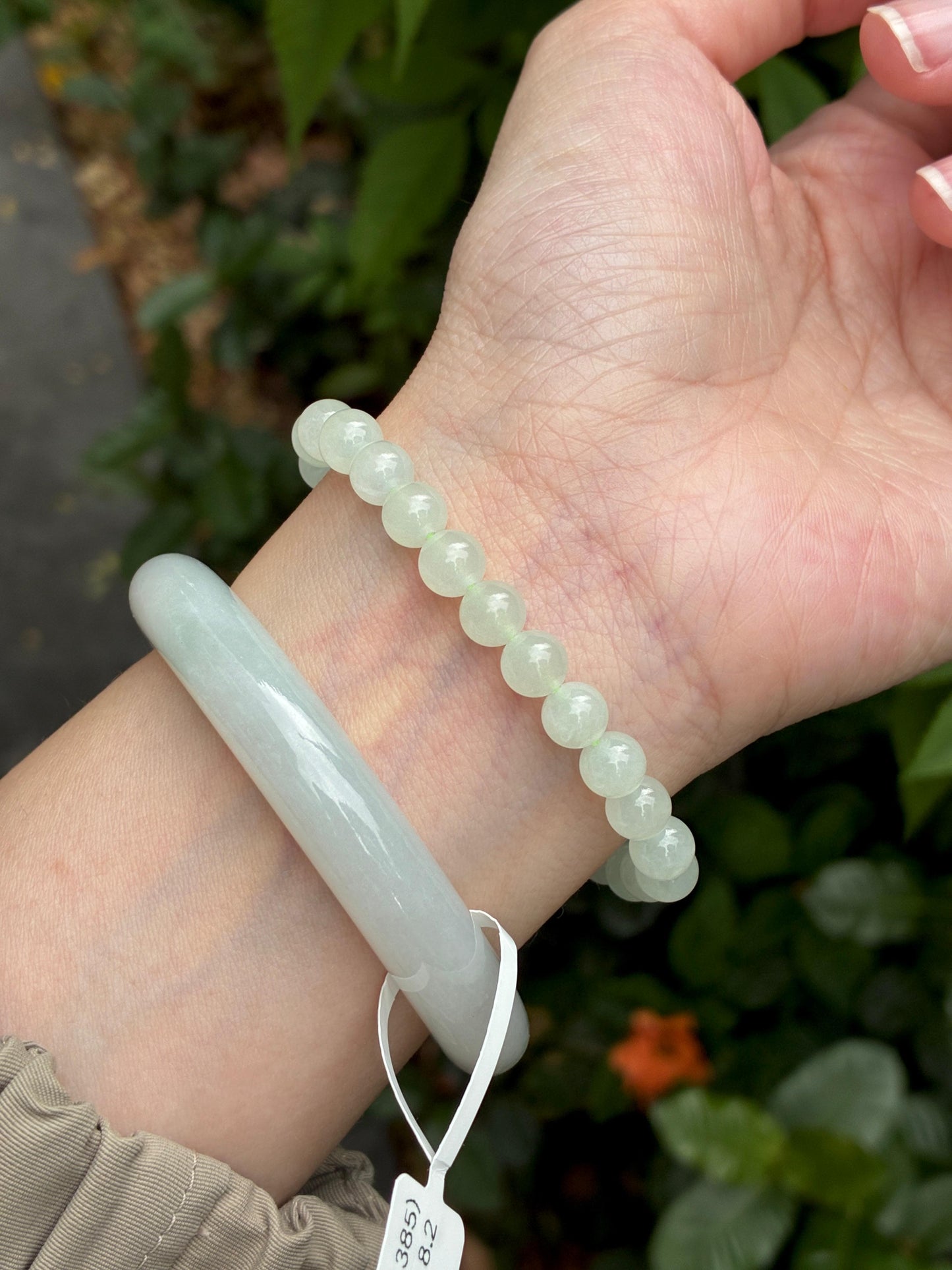 6.7mm Icy Jadeite Bracelet in Faint Green