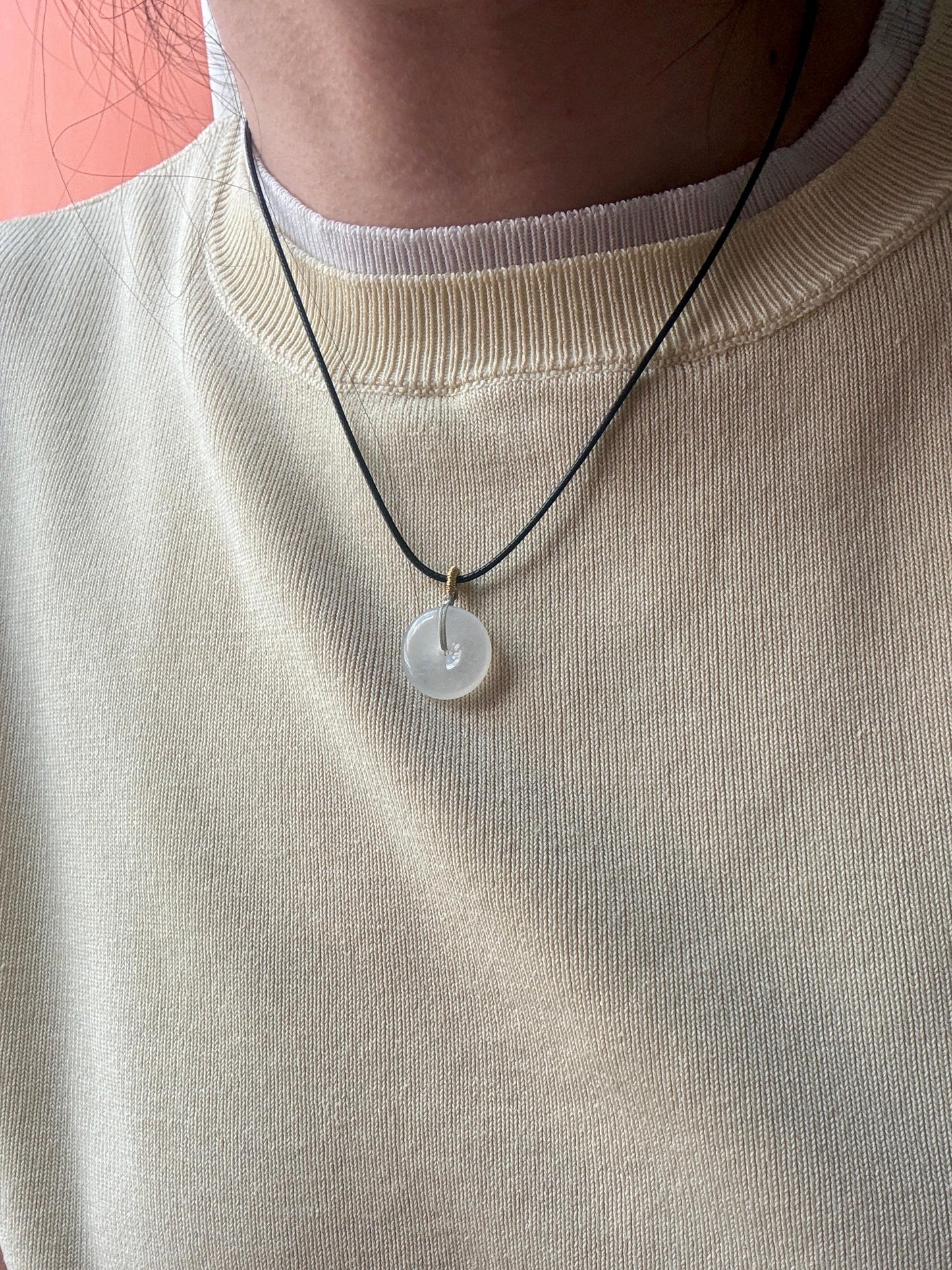 Icy Snow White Donut Jadeite Pendant