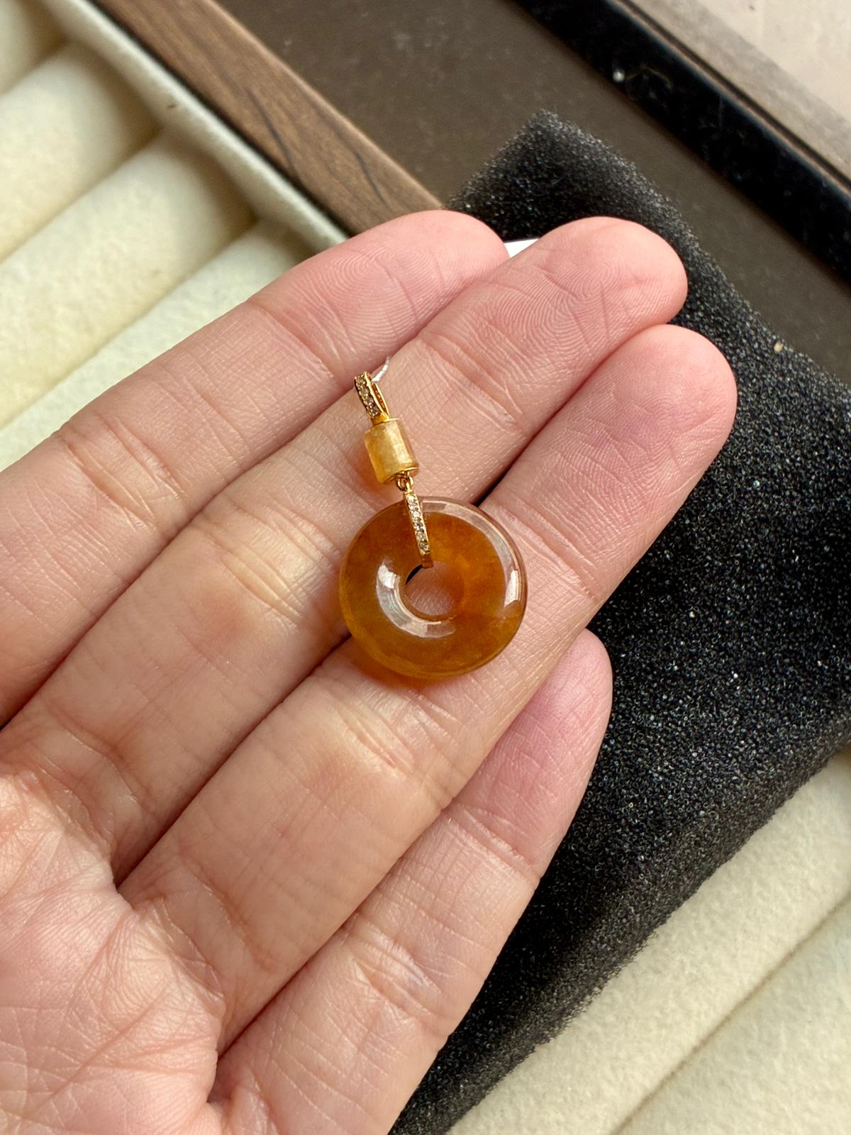 18K Icy Caramel Red Jadeite Donut Pendant