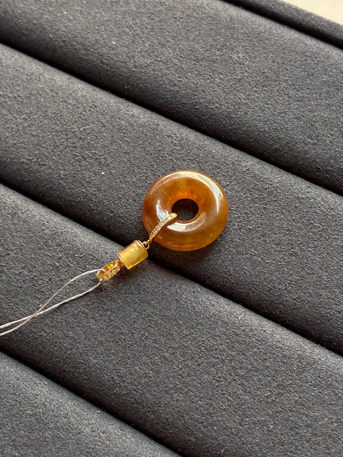18K Icy Caramel Red Jadeite Donut Pendant