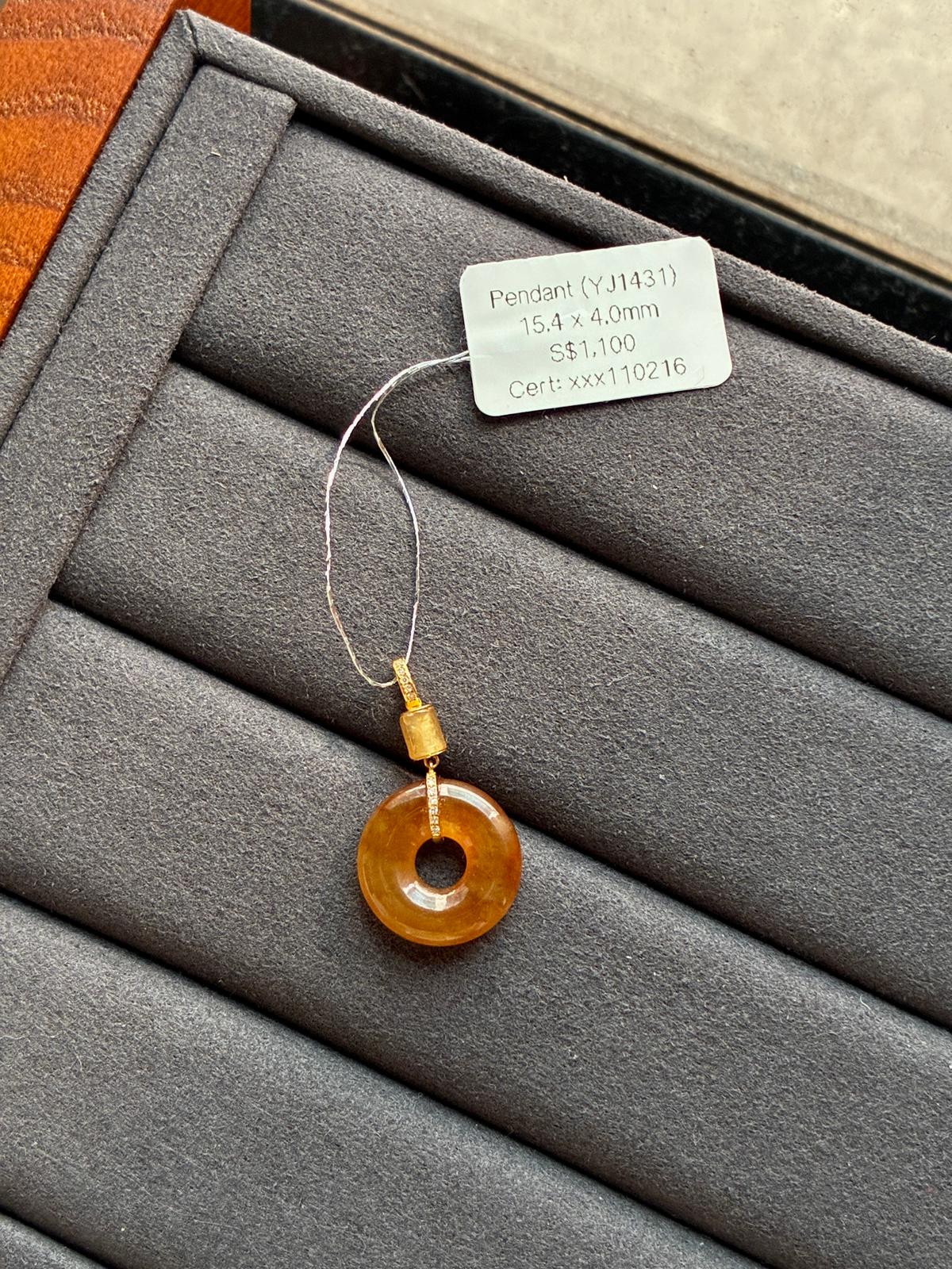 18K Icy Caramel Red Jadeite Donut Pendant