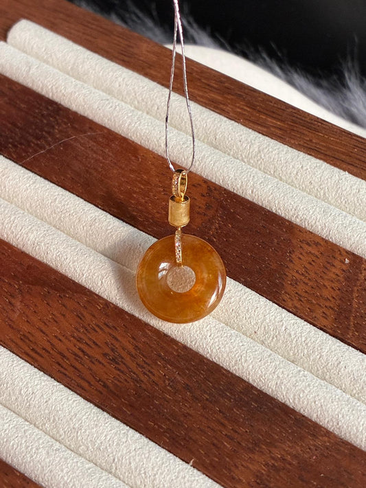 18K Icy Caramel Red Jadeite Donut Pendant