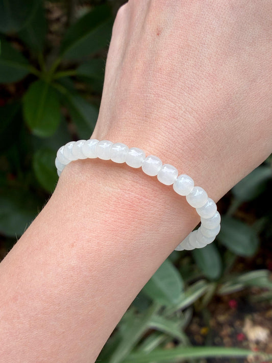 6.0mm Nephrite Barrel Bracelet Mutton Fat White (Premium)