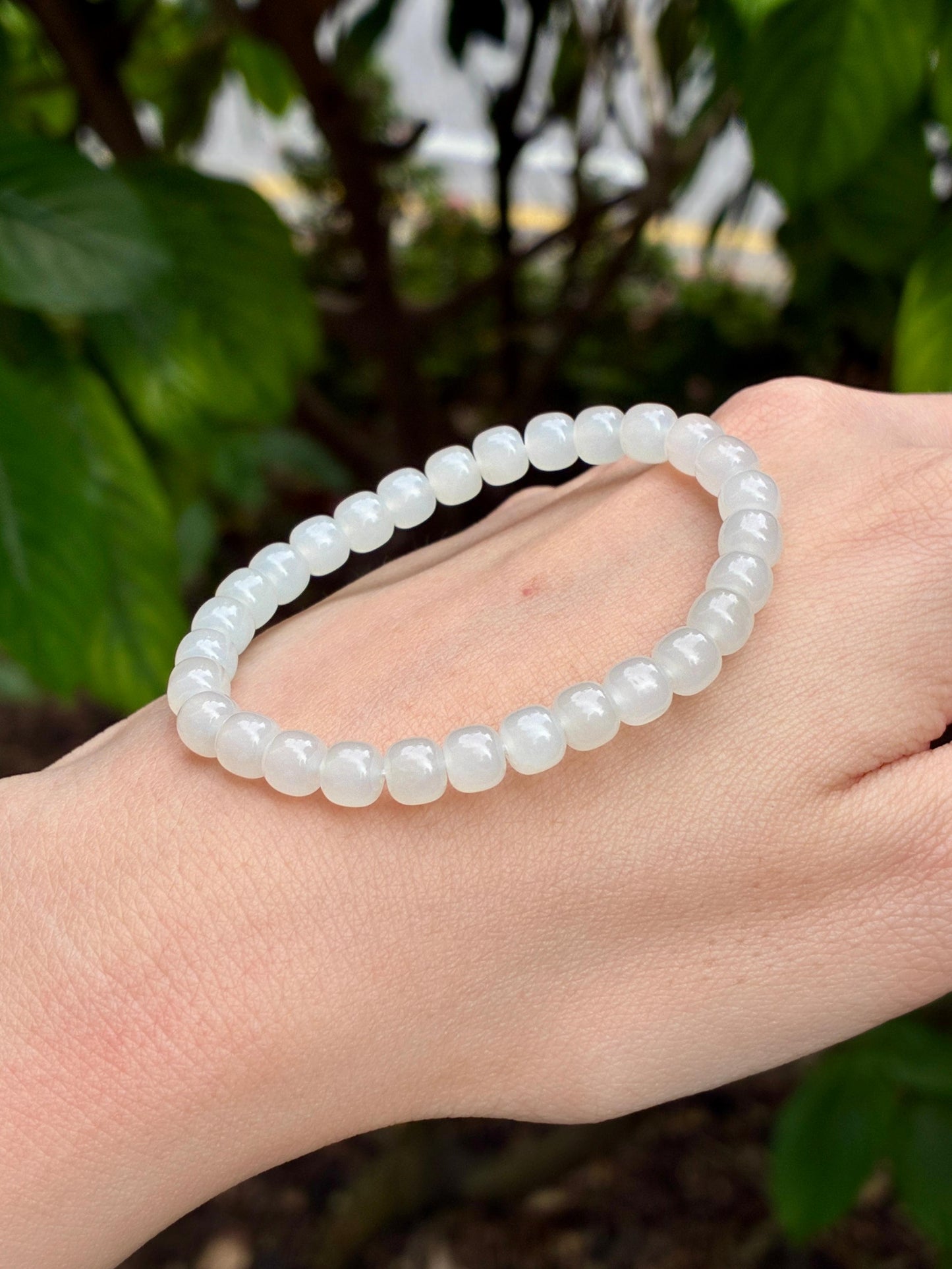 6.0mm Nephrite Barrel Bracelet Mutton Fat White (Premium)
