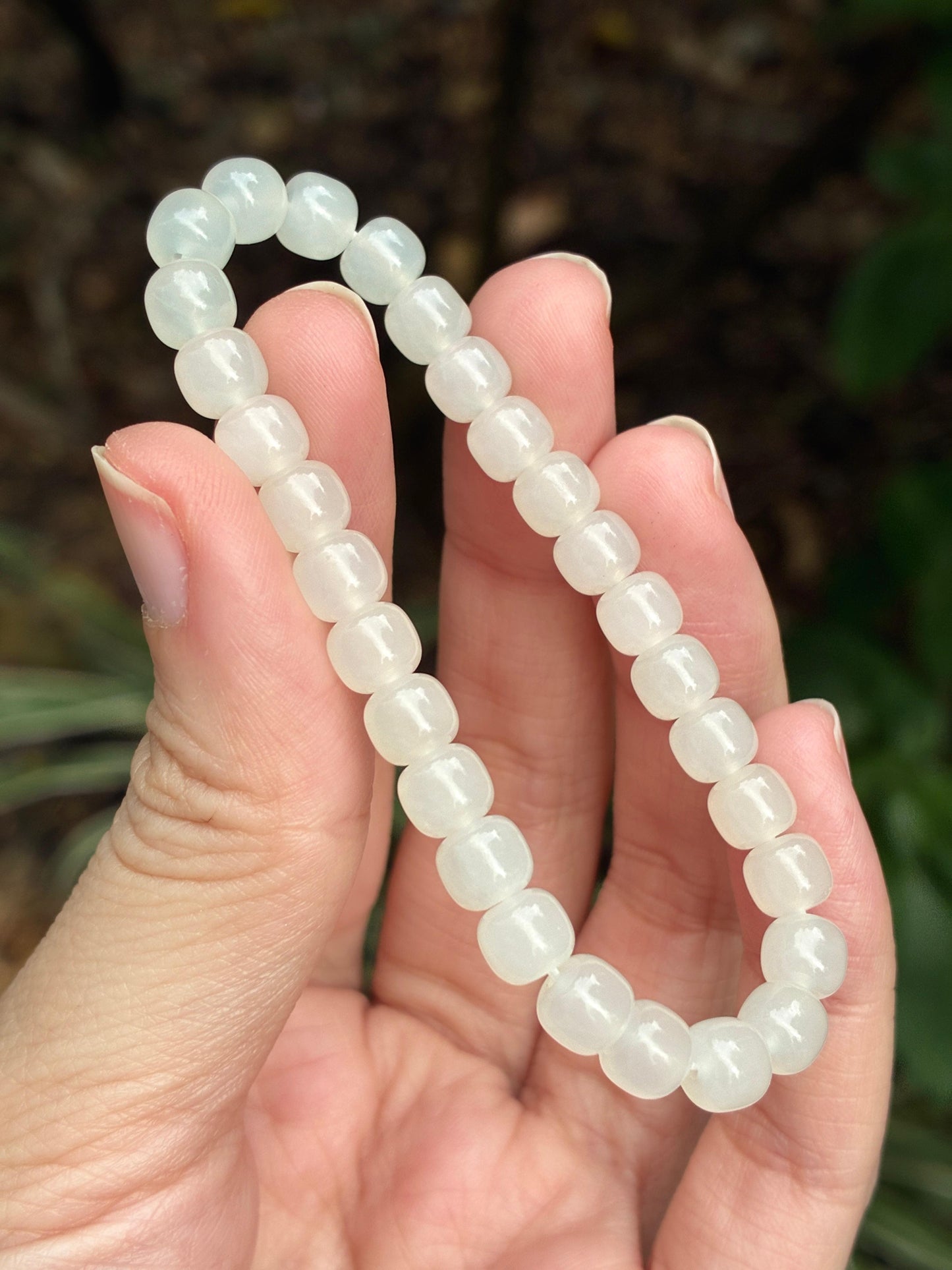 6.0mm Nephrite Barrel Bracelet Mutton Fat White (Premium)