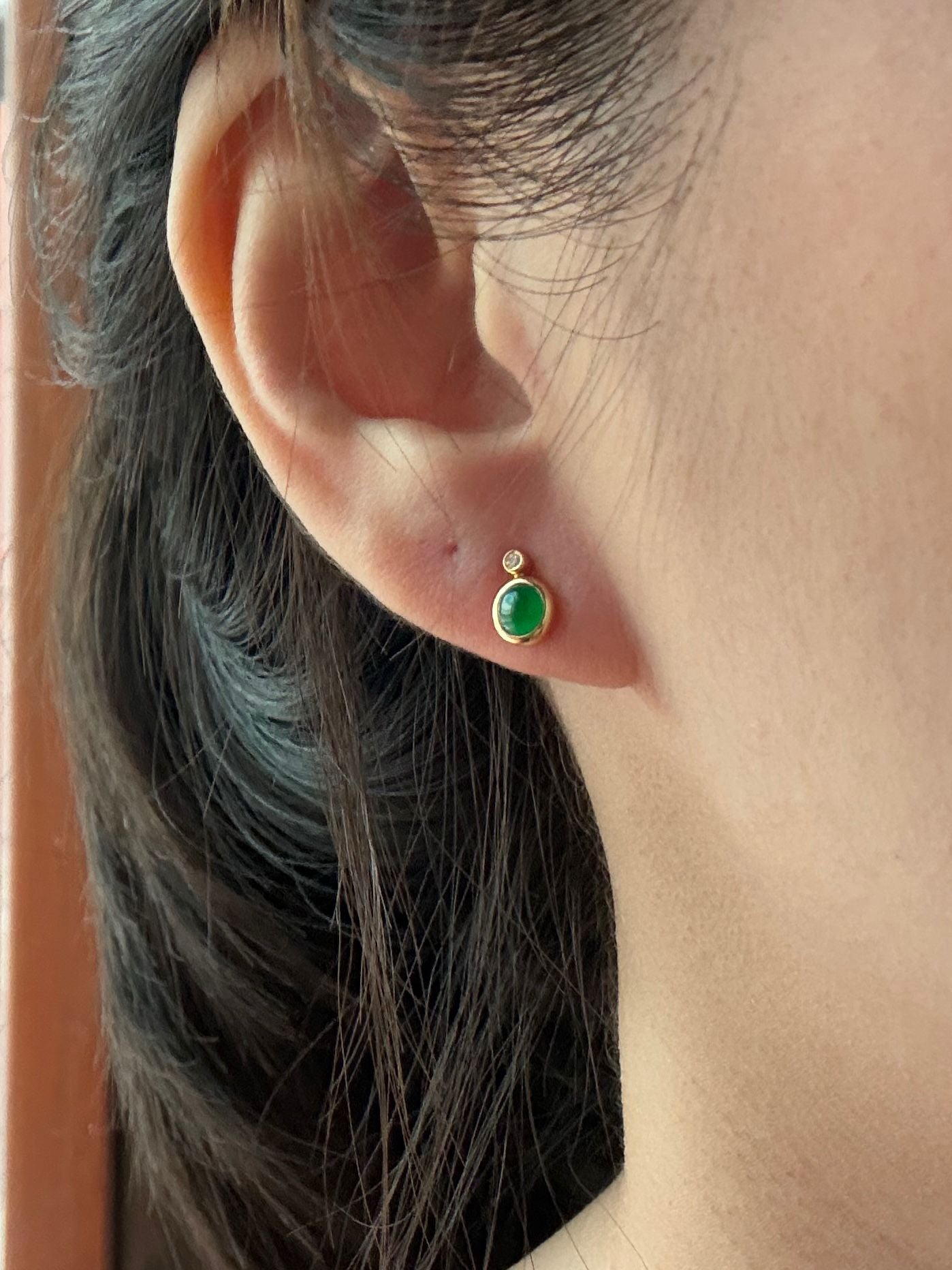 18K Spicy Green Mini Cabochon Earrings