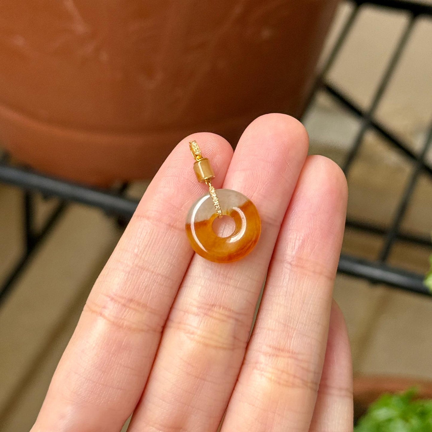 18K Icy Red Jadeite Donut Pendant