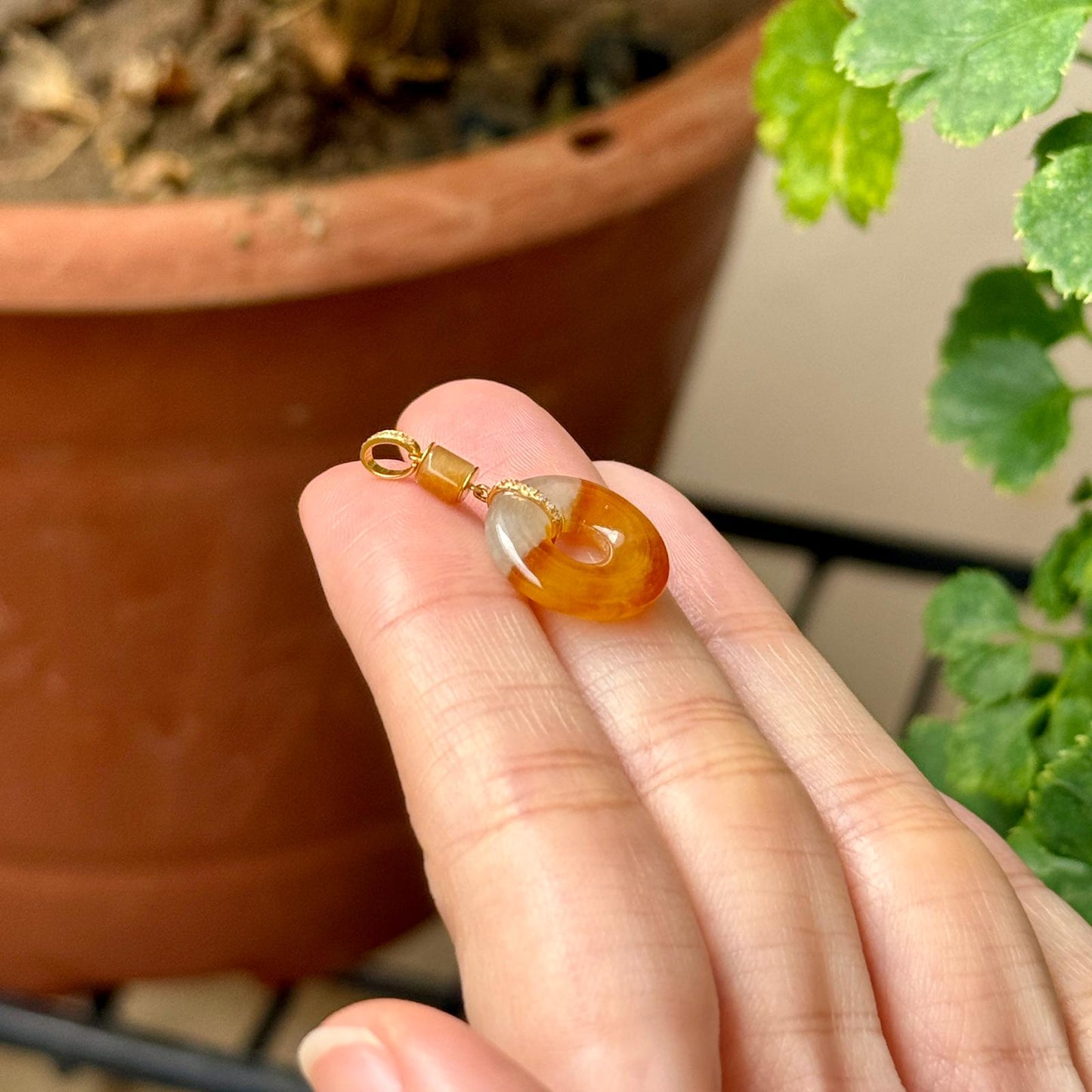 18K Icy Red Jadeite Donut Pendant
