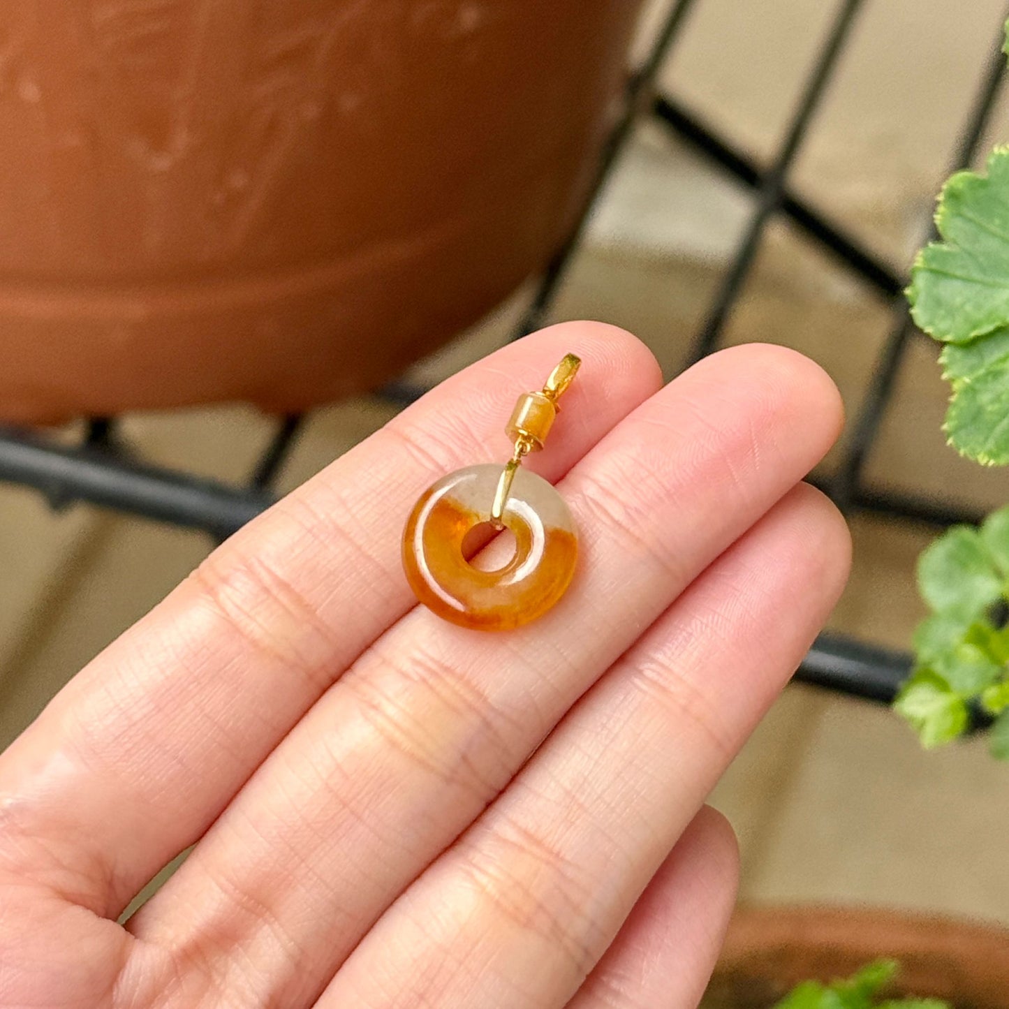 18K Icy Red Jadeite Donut Pendant