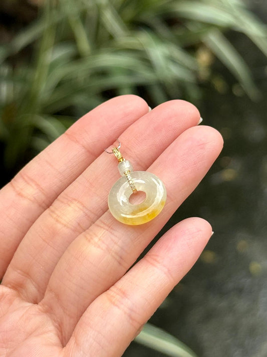 18K Icy Lemonade Jadeite Donut Pendant (Highly Translucent!)