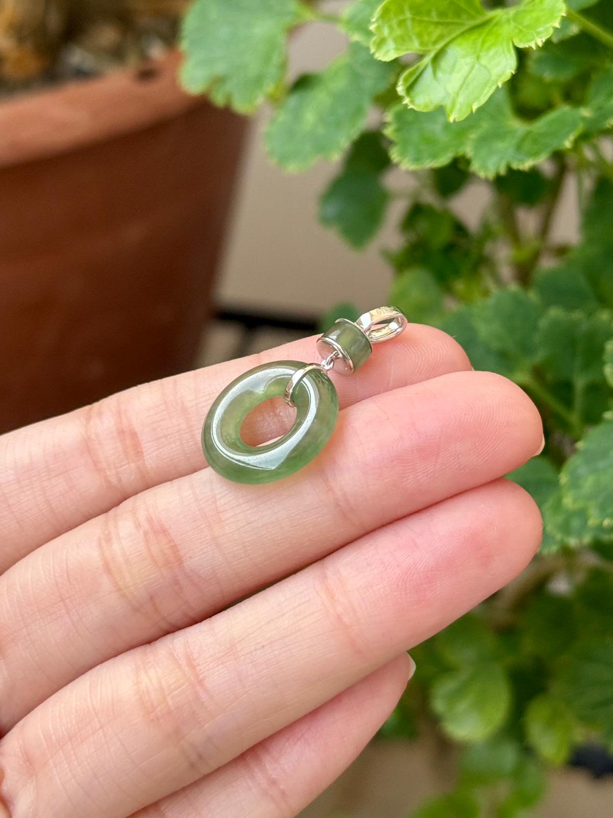 18K Icy Glowy Lake Green Donut Pendant (Highly Translucent!)