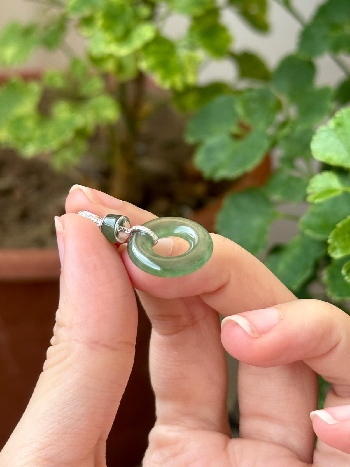 18K Icy Glowy Lake Green Donut Pendant (Highly Translucent!)