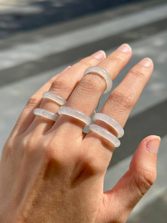 Icy Glowy White Jadeite Abacus Rings (Slim)