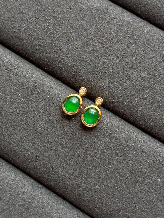 18K Spicy Green Mini Cabochon Earrings