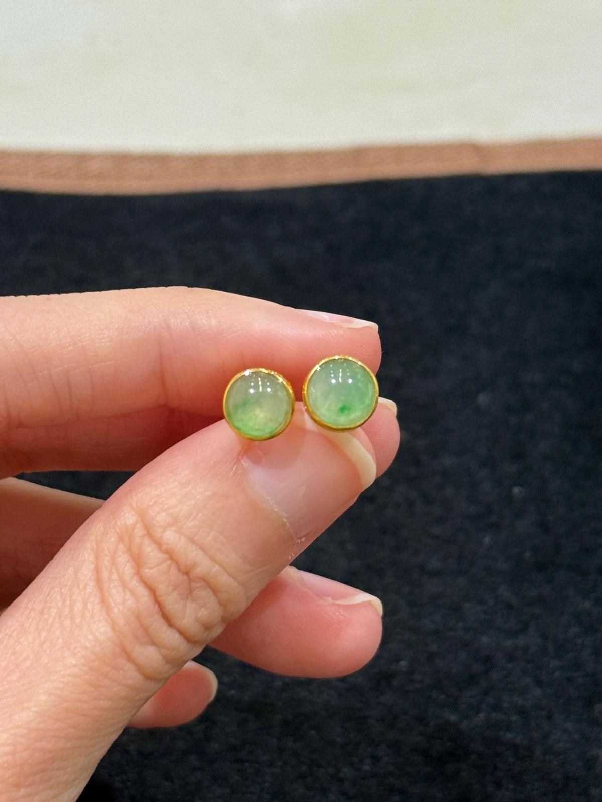 18K Silky Green Cabochon Earrings