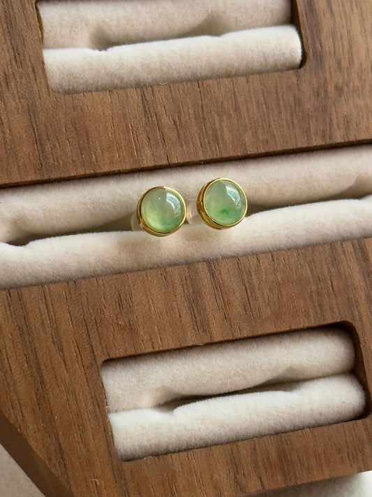 18K Silky Green Cabochon Earrings