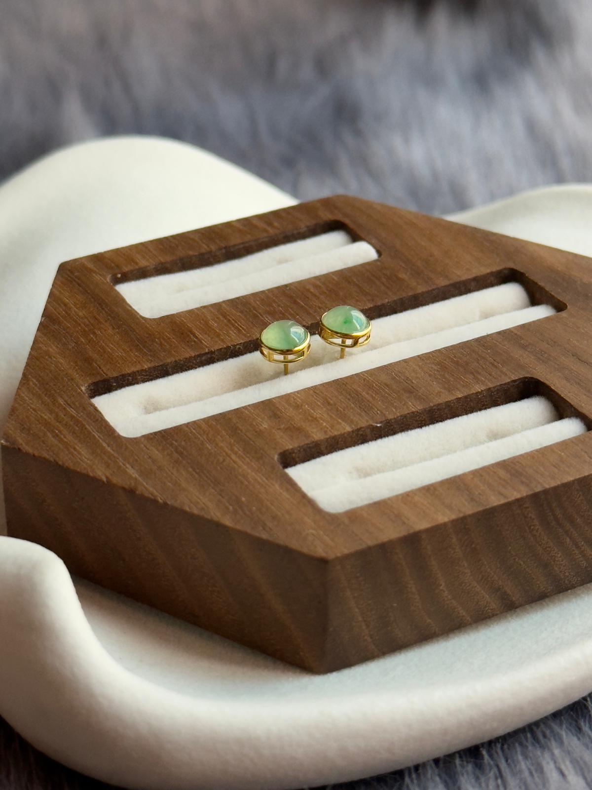 18K Silky Green Cabochon Earrings