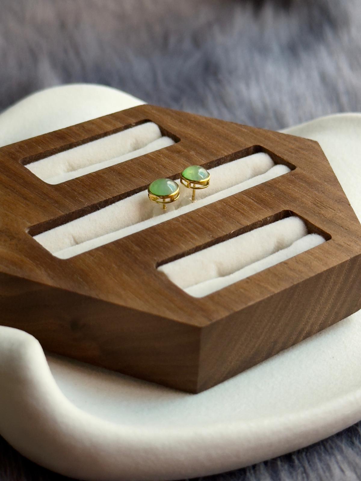 18K Silky Green Cabochon Earrings