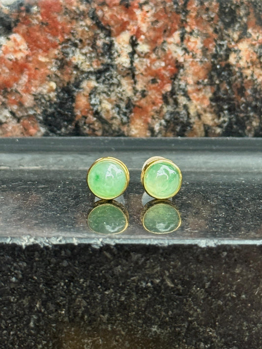 18K Silky Green Cabochon Earrings