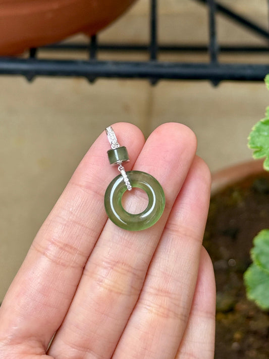18K Icy Glowy Lake Green Donut Pendant (Highly Translucent!)