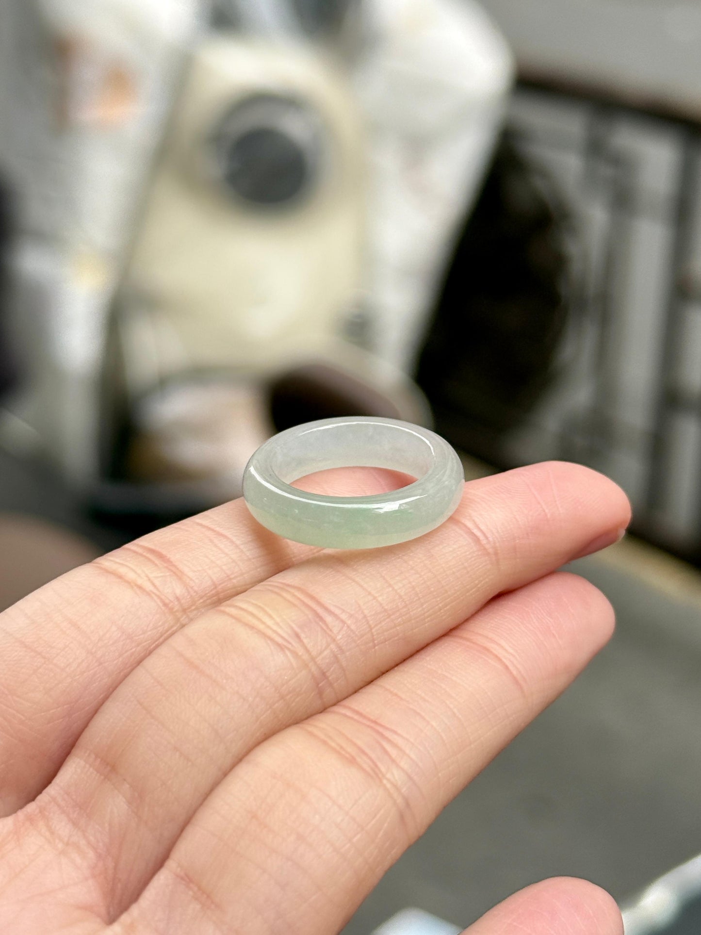 Icy Light Green Jadeite Abacus Ring (HK 12)