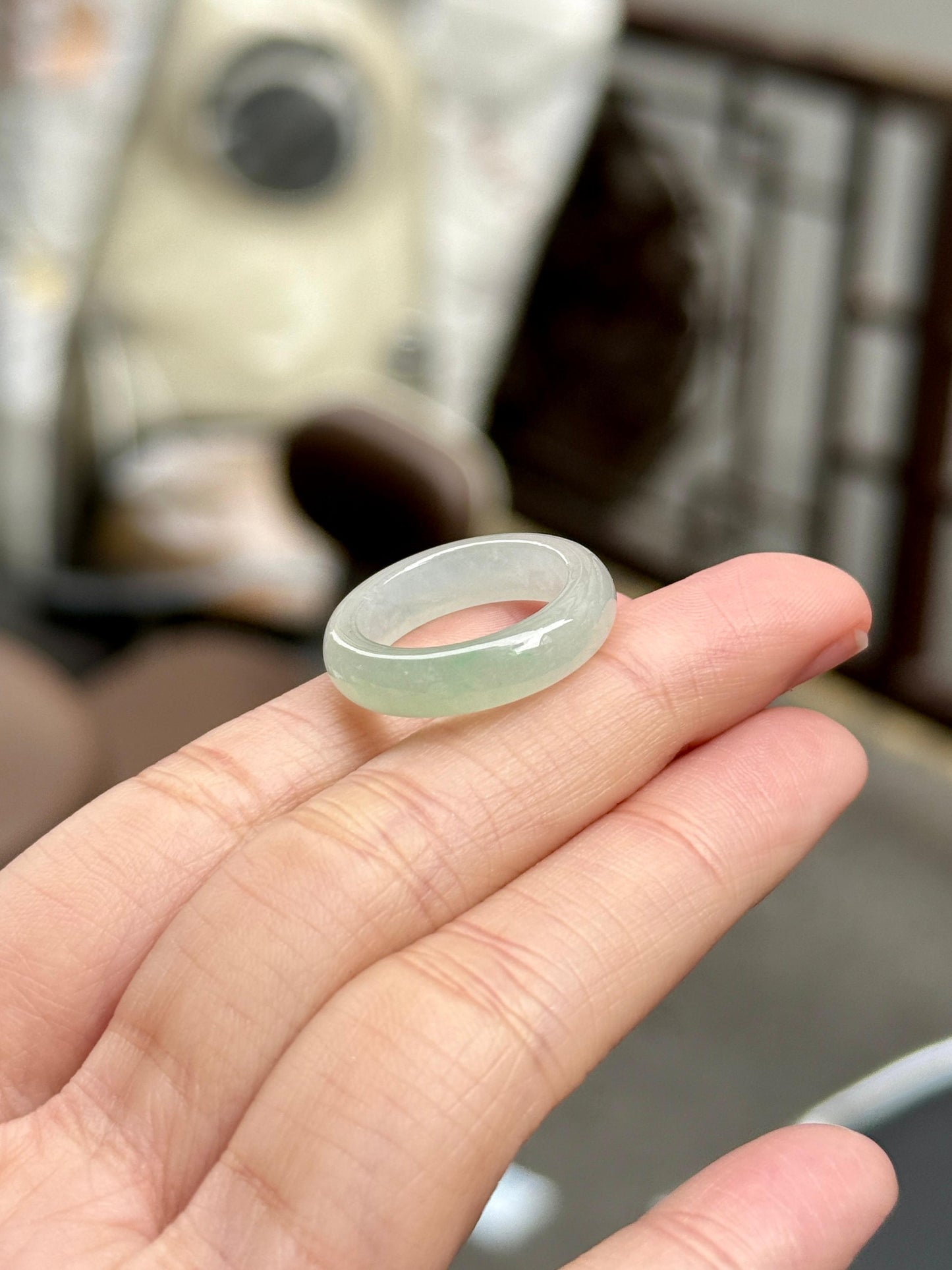 Icy Light Green Jadeite Abacus Ring (HK 12)