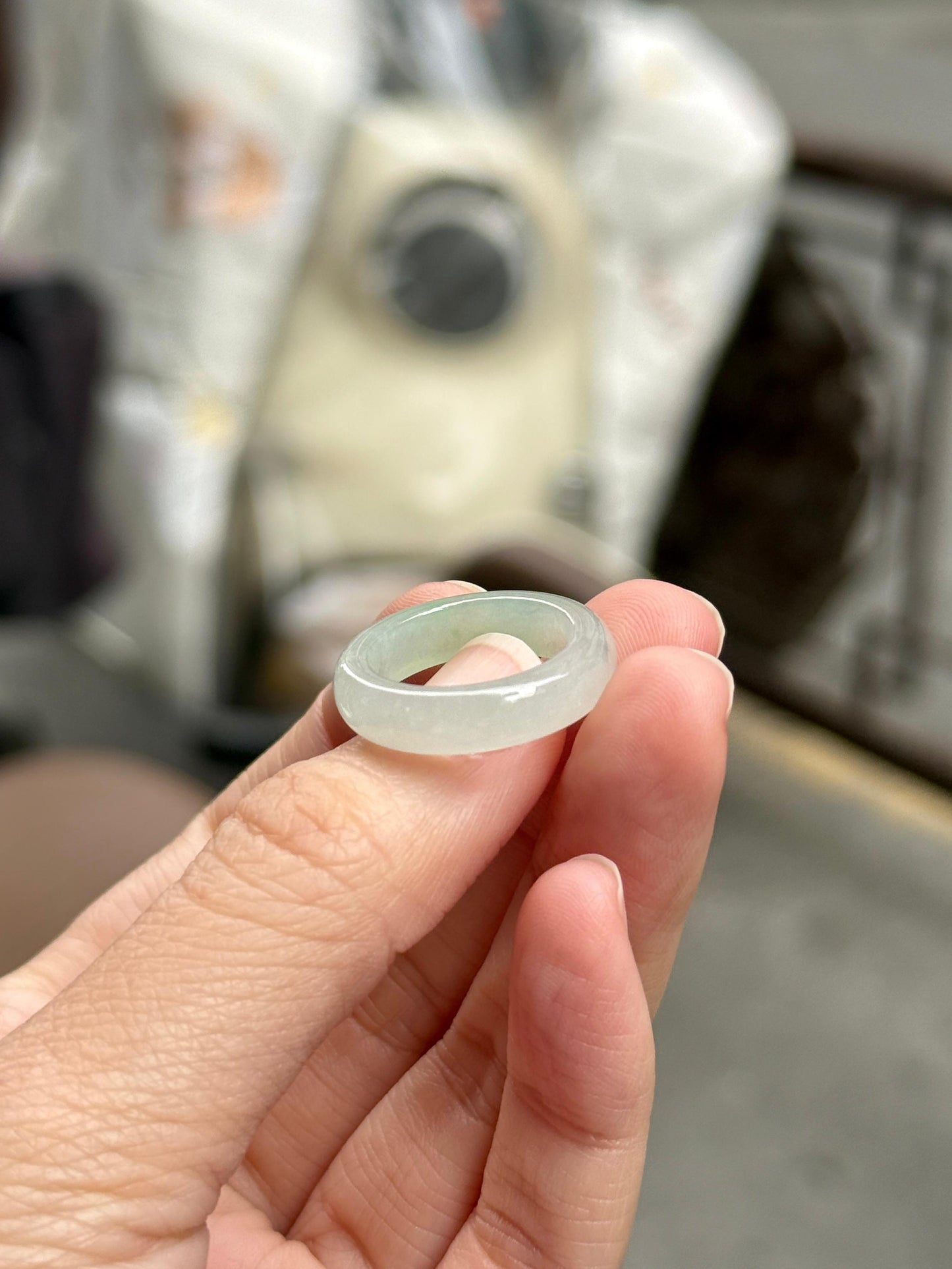 Icy Light Green Jadeite Abacus Ring (HK 12)