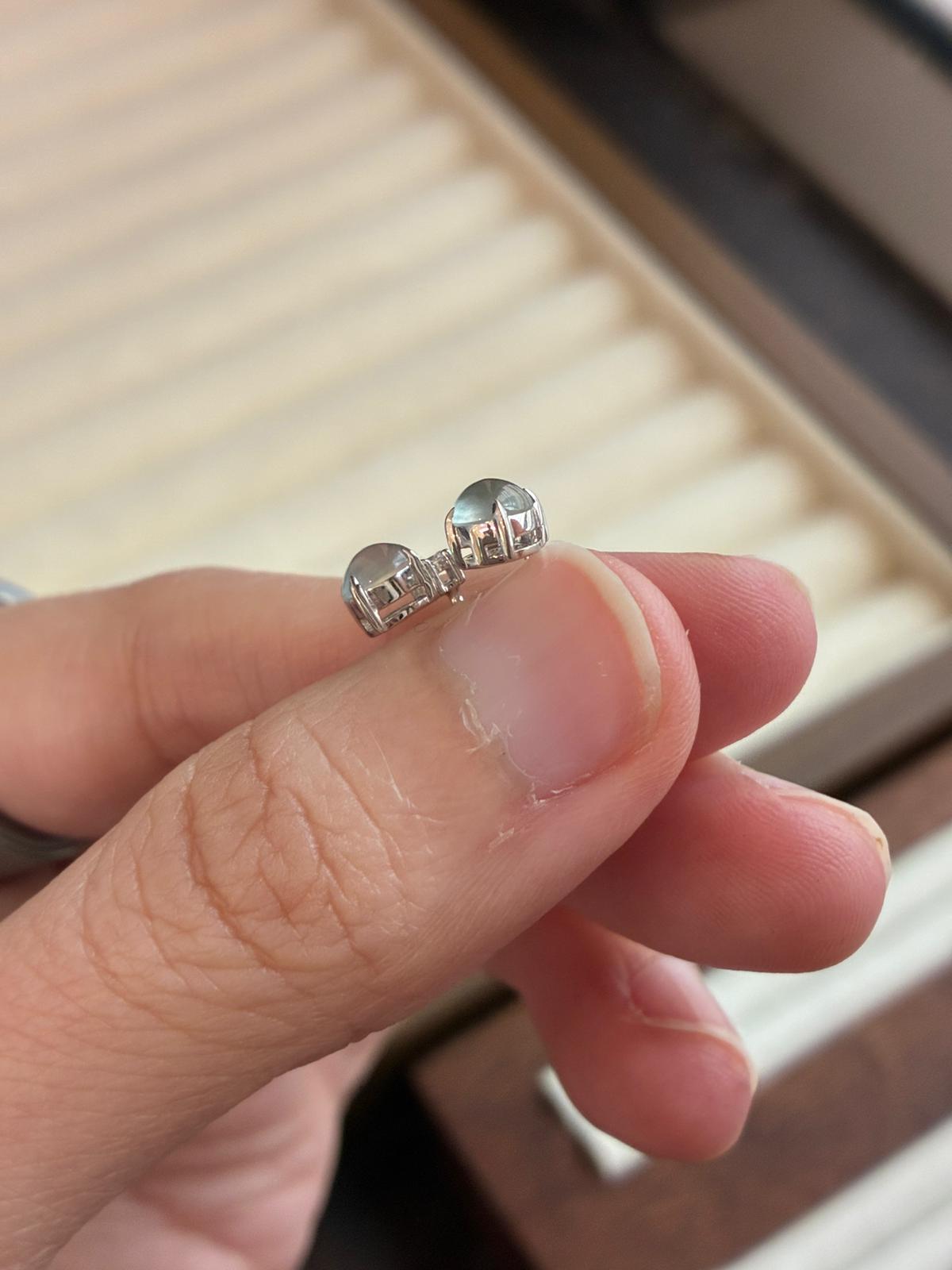 18K Glassy Diamond Cabochon Stud Earrings