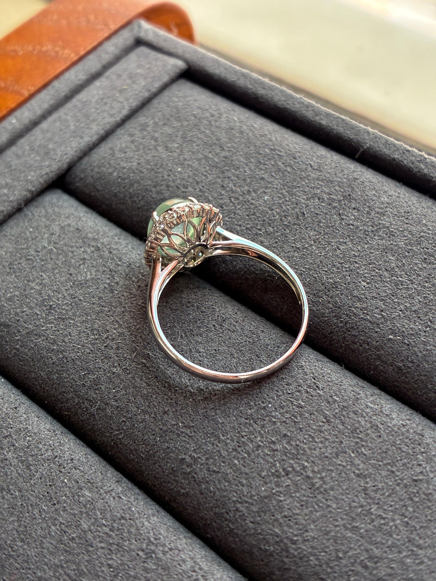 18K Icy Faint Green Double Halo Ring