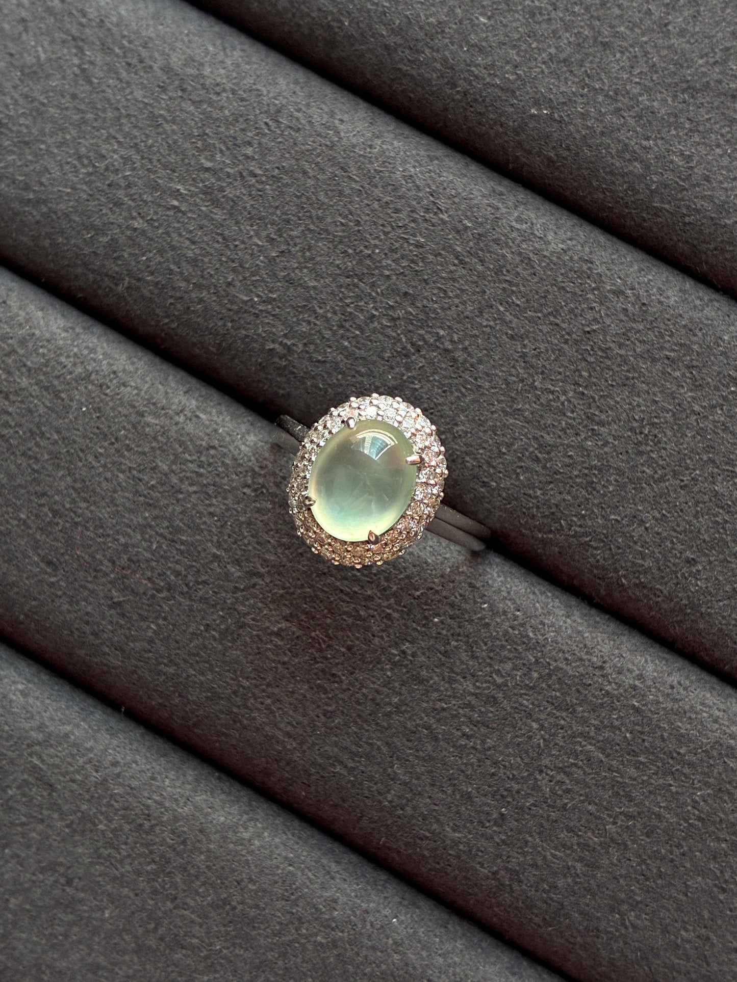 18K Icy Faint Green Double Halo Ring