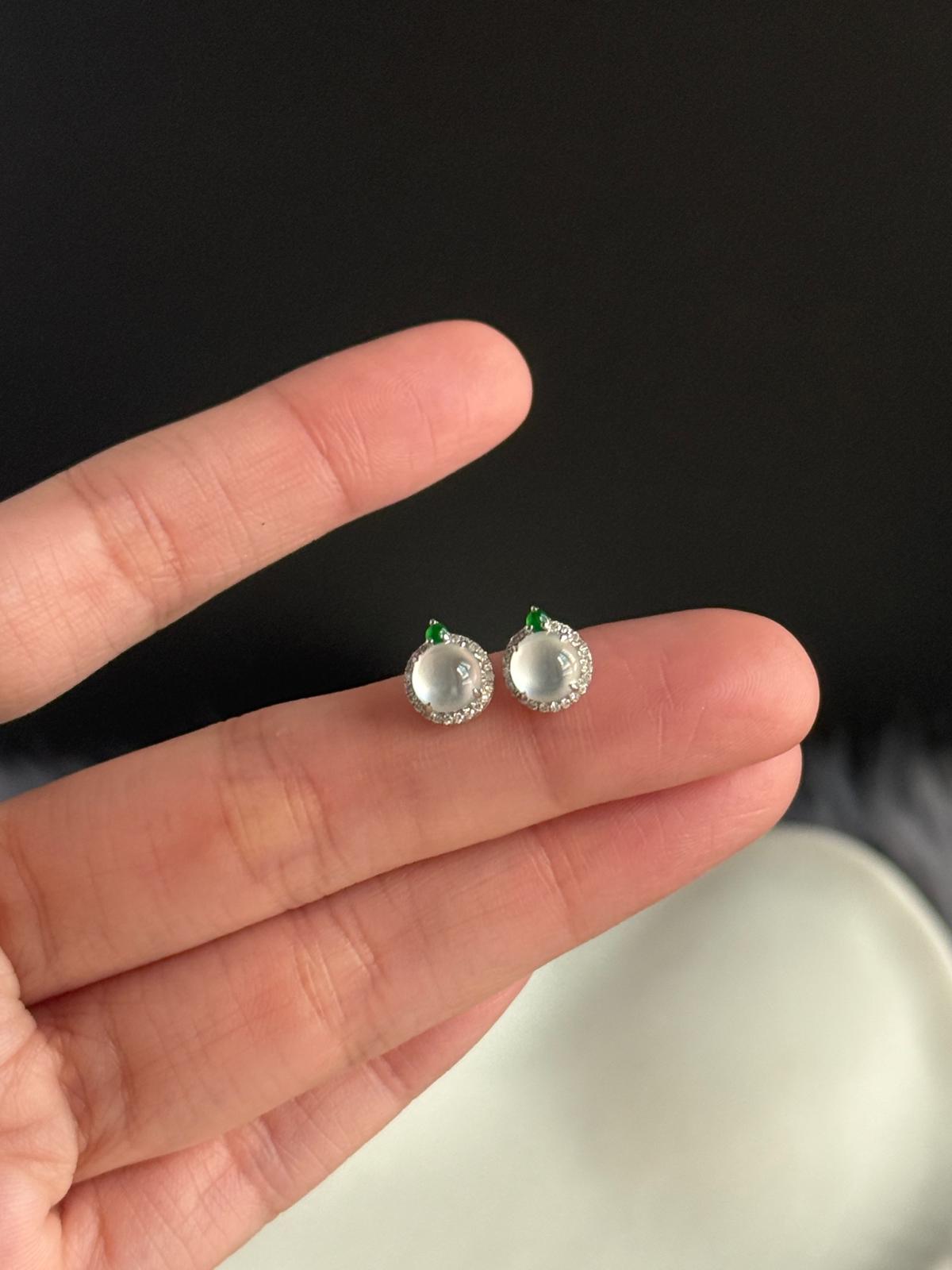 18K Round Halo Earrings with Green (Icy Variety)