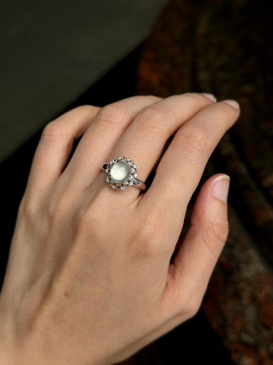 18K Colorless Halo Ring (Icy Variety)